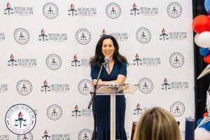 Dean Marisa Cianciarulo speaking to family and students.