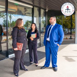 Three law students chatting.