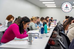 Students studying in class.