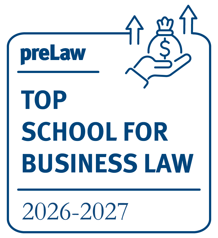 preLaw Top School for Business Law 2026–2027 badge