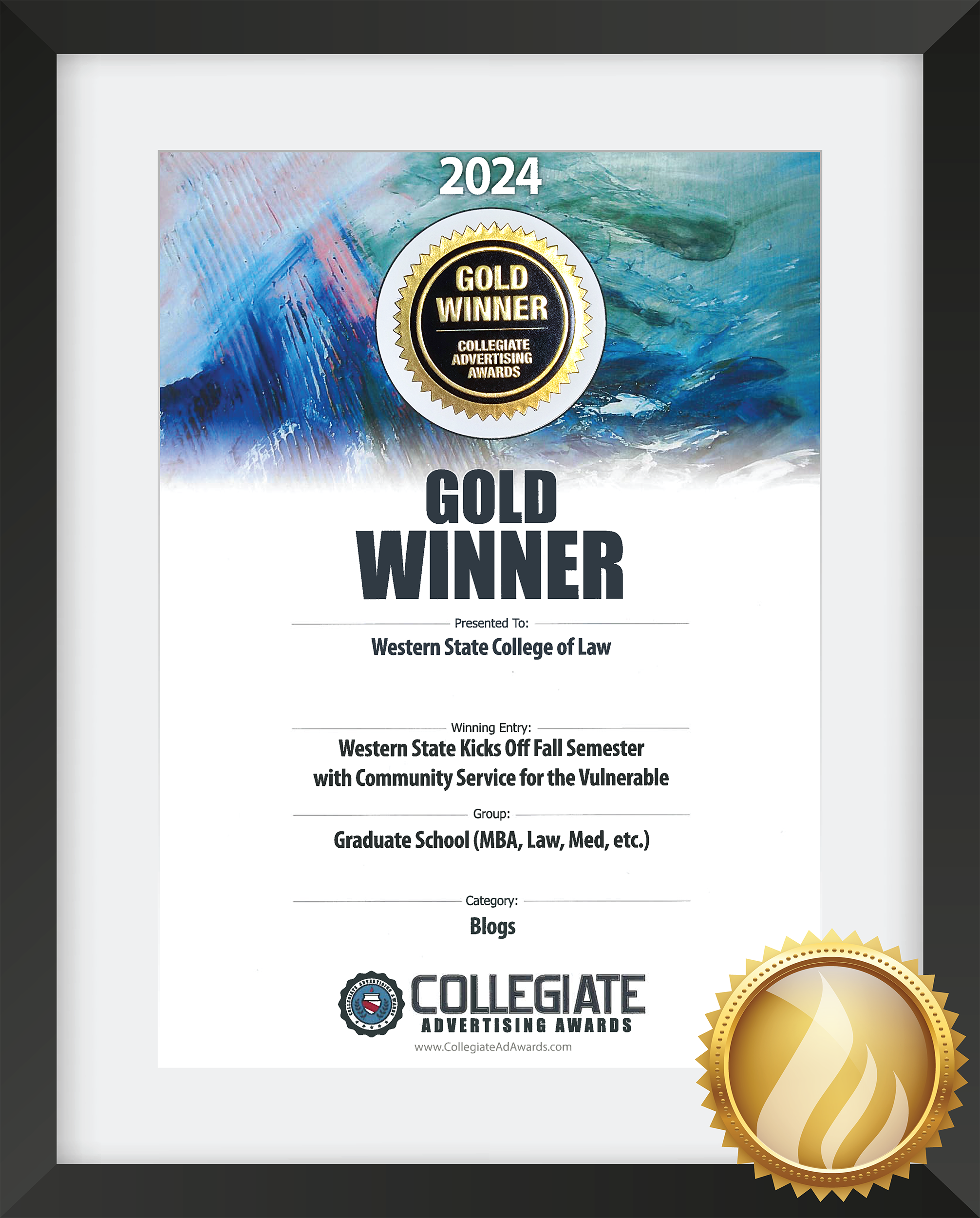 Western State Gold award from Collegiate Advertising Awards.