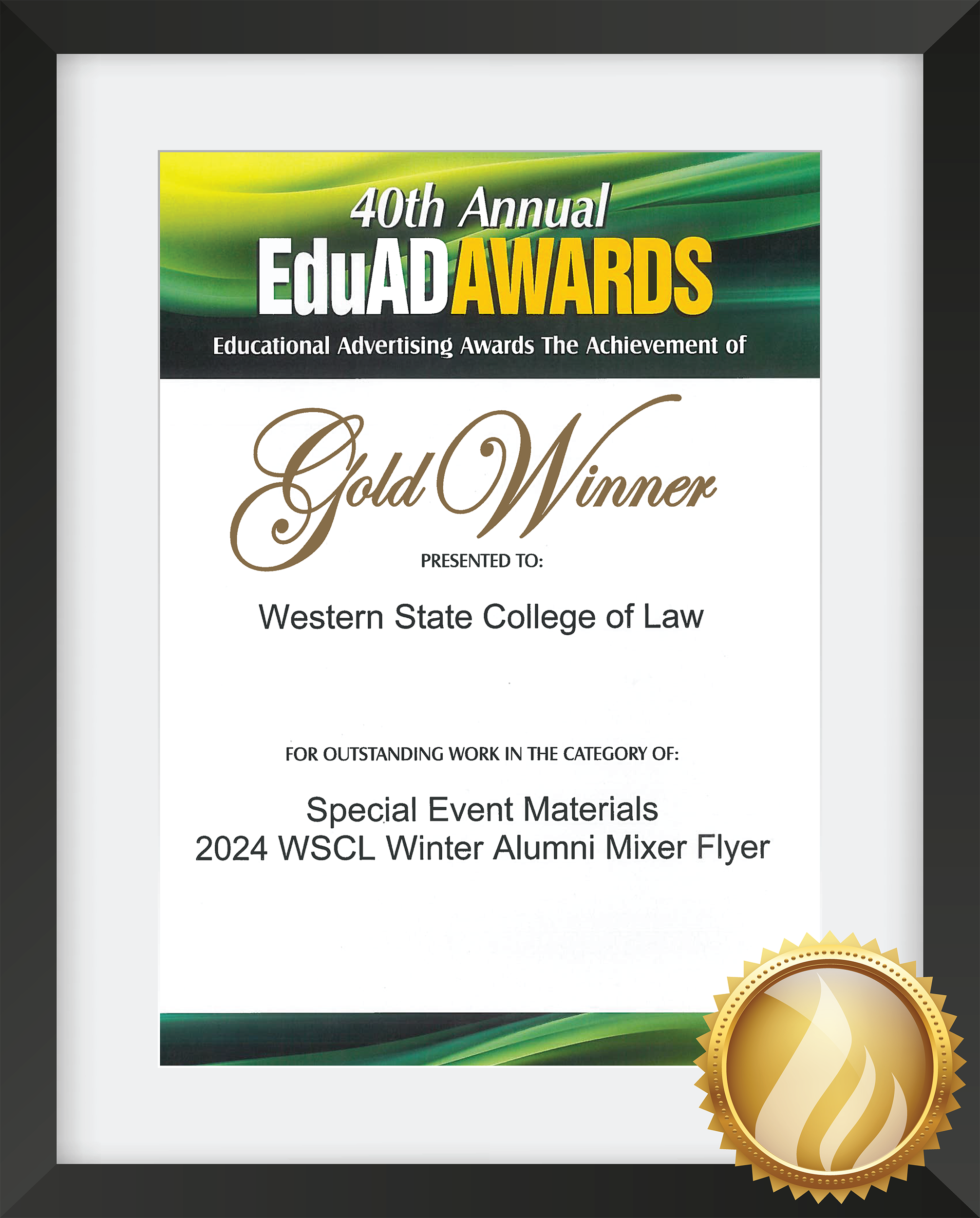 Western State Gold award from EduAD Awards.